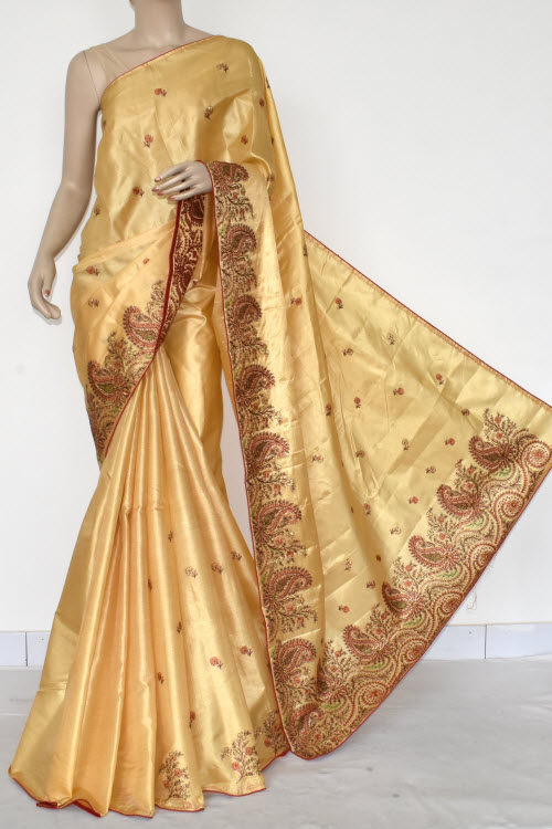 Beige Embroidered Tusser Art Silk Saree (With Blouse) 13467