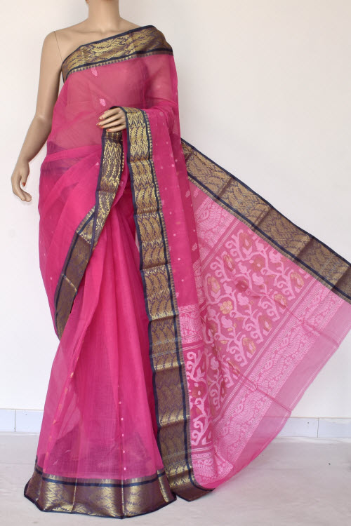 Pink Handwoven Bengal Tant Cotton Saree (Without Blouse) 14104