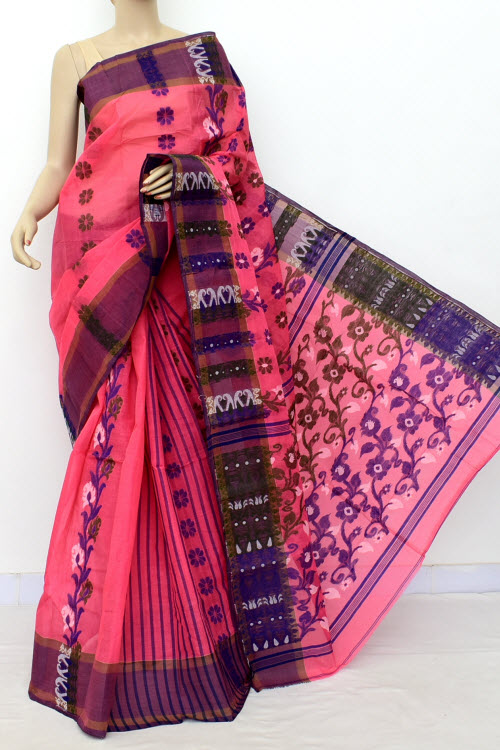 Peach Handwoven Bengal Tant Cotton Saree (Without Blouse) 17155