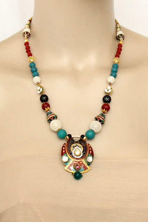 Multi-Color Designer Kantha Necklace Set (With Earrings) 11198