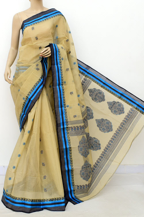Beige Exclusive Handwoven Bengal Tant Cotton Saree (Without Blouse) 17239