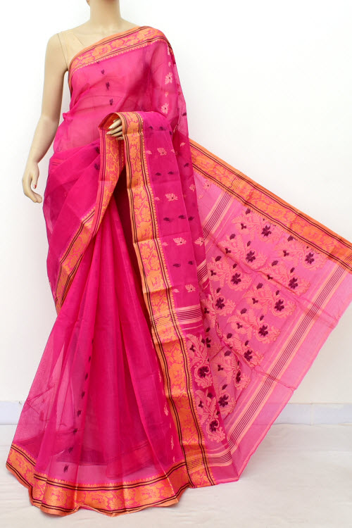Pink Handwoven Bengal Tant Cotton Saree (Without Blouse) 17116