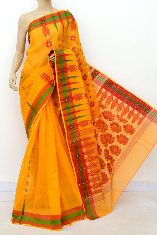 Turmeric Yellow Handwoven Bengal Tant Cotton Saree (Without Blouse) 14158
