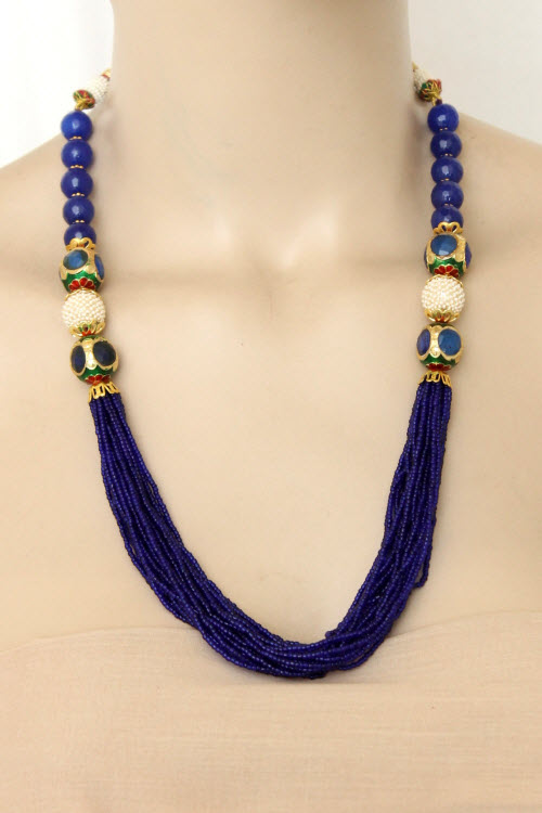 Nevy Blue Designer 23.5k Gold Plated Moti Mala (Necklace) 12774