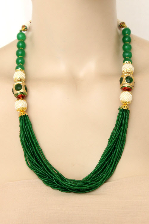 Green Designer 23.5k Gold Plated Moti Mala (Necklace) 12776