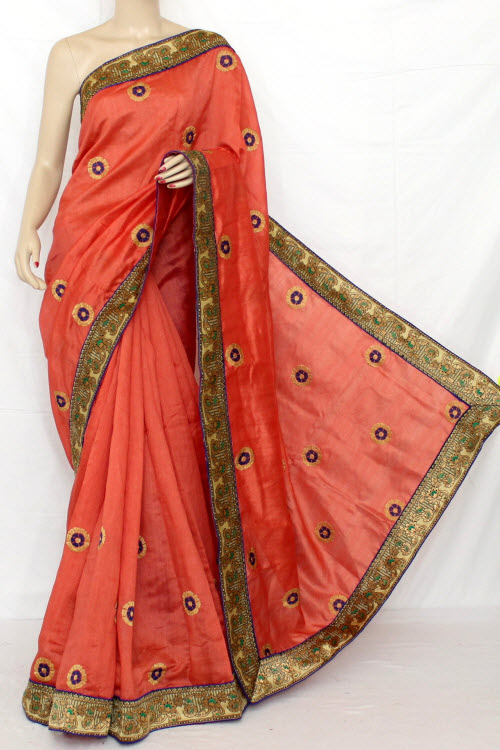 Exclusive Embroidered Saree (With Contrast Blouse) 13294