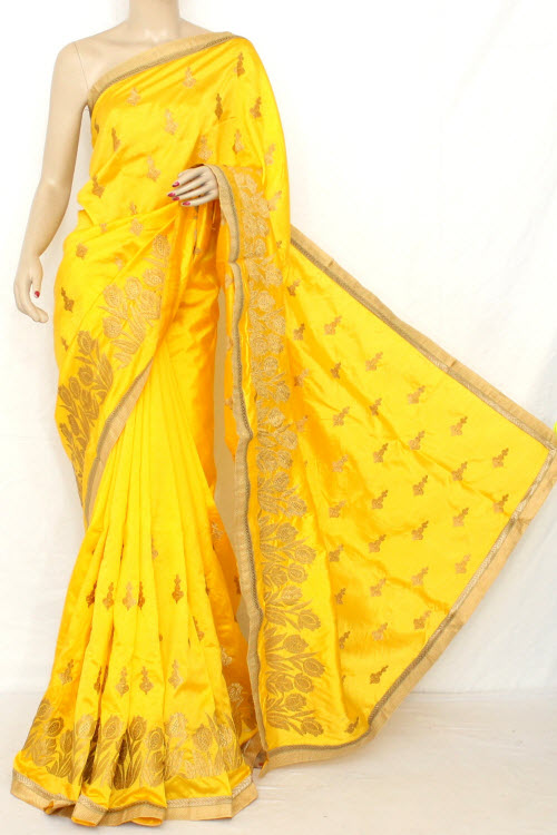 Golden Yellow Exclusive Embroidered Saree (With Blouse) 13299