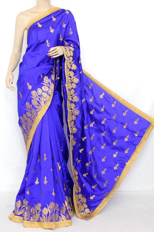 Royal Blue Exclusive Embroidered Saree (With Blouse) 13301