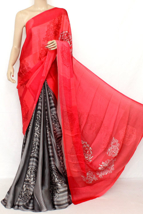 Dark Peach Printed Fine Quality Crepe Georgette Saree (With Blouse) 13305