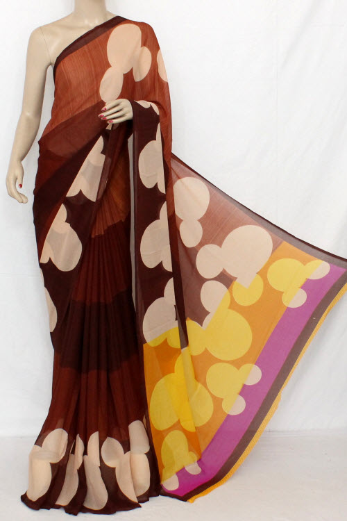 Blue - Off White Printed Fine Quality Wrinkle Georgette Saree (With Blouse) 13311
