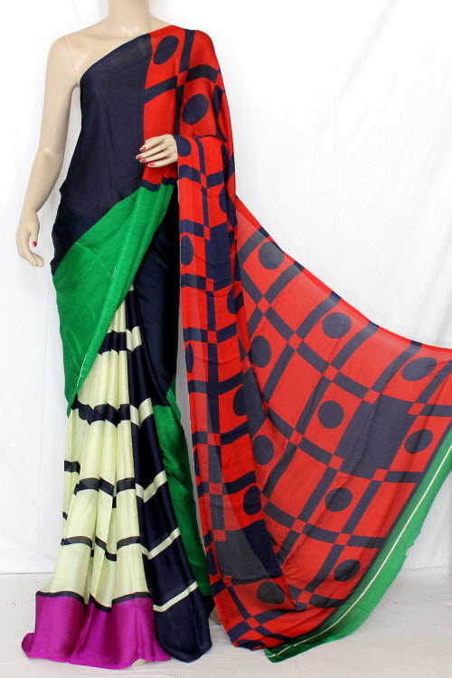 Multi-Color Printed Crepe Silk Saree (With Blouse) 13355