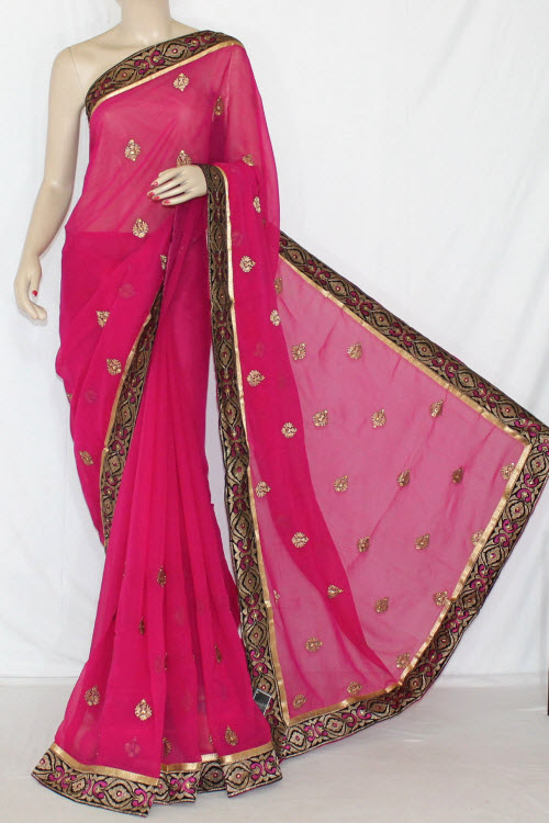 Magenta Exclusive Embroidered Saree Crepe Georgette Fabric (With Unstitched Blouse) 13394