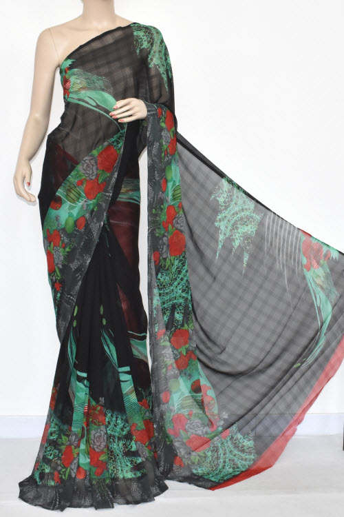 Black Printed Dx Georgette Saree (With Blouse) 13425