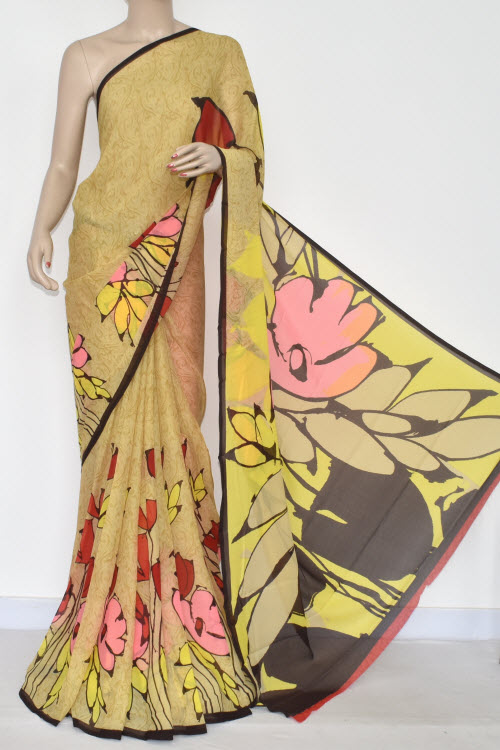 Yellow Printed Fine Quality Georgette Saree (With Blouse) 13427
