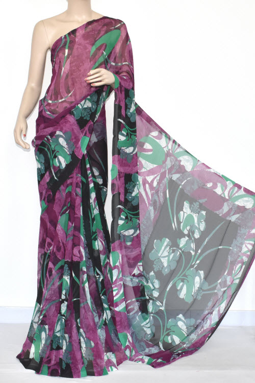 Black Magenta Printed Dx Quality Georgette Saree (With Blouse) 13440