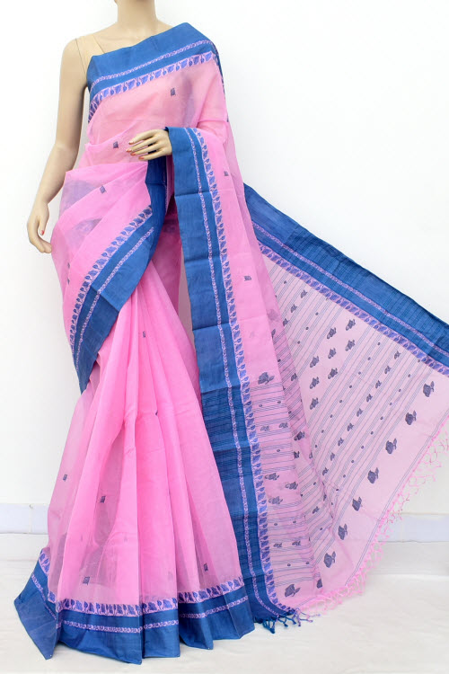 Pink Exclusive Handwoven Bengal Tant Cotton Saree (With Blouse) 17572
