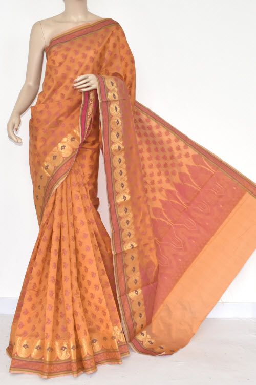 Mustared Handloom Banarasi Semi Cotton Saree (with Blouse) Allover Resham Weaving 16217