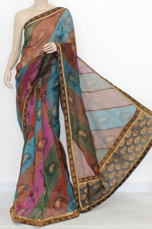 Multi-Color Designer Supernet Embroidered Saree (With Blouse) 16155