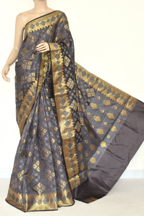 Grey Handloom Banarasi Kora Saree (with Blouse) Allover Zari Weaving 16177