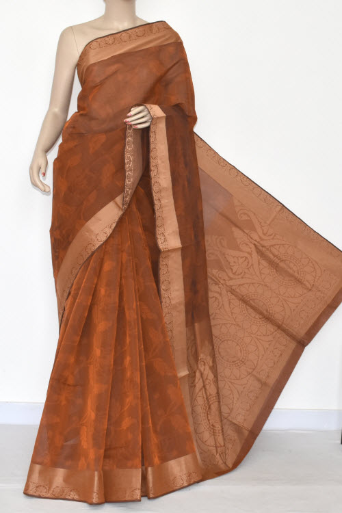 Rust Dhoop-Chhaon South Cotton Handloom Saree (With Blouse) 17080