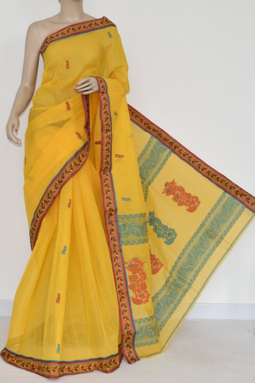 Yellow Handwoven Bengal Tant Cotton Saree (Without Blouse) 17096