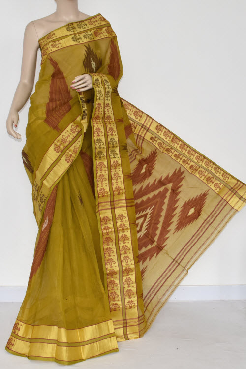 Menhdi Green Handwoven Bengal Tant Cotton Saree (Without Blouse) 17366