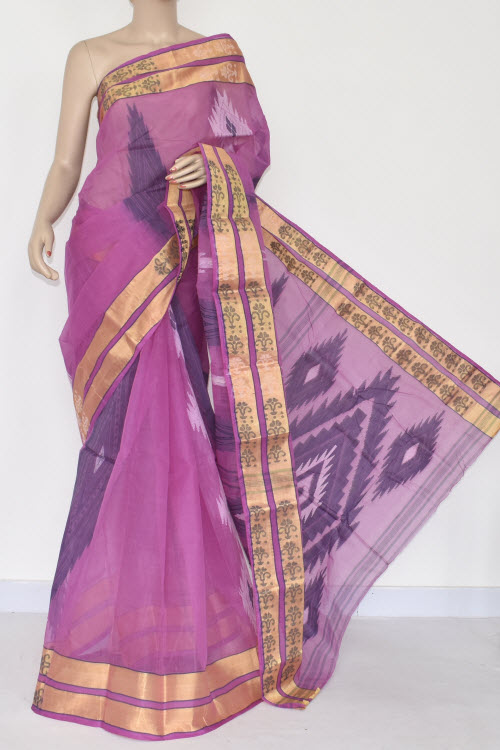 Deep Pink Handwoven Bengal Tant Cotton Saree (Without Blouse) 17367