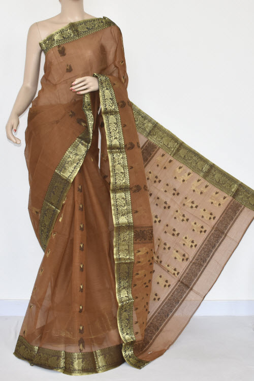 Brown Handwoven Bengal Tant Cotton Saree (Without Blouse) 17373