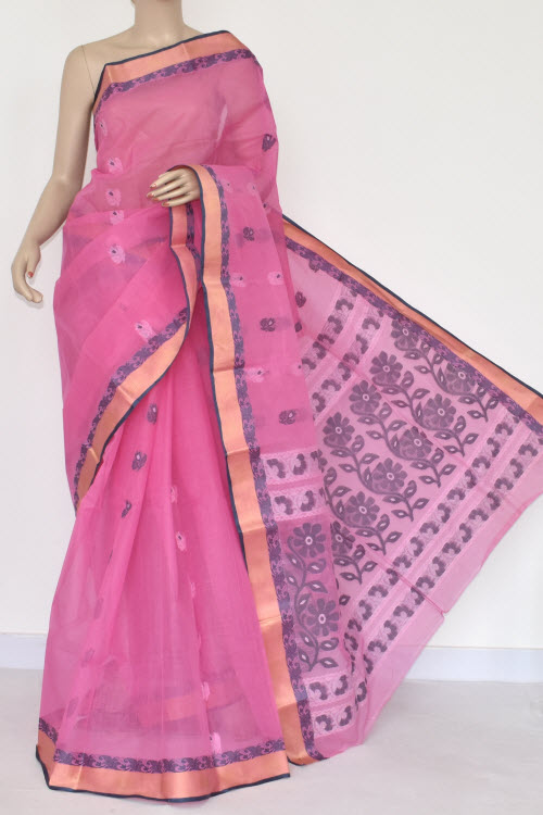 Pink Handwoven Bengal Tant Cotton Saree (Without Blouse) 17376