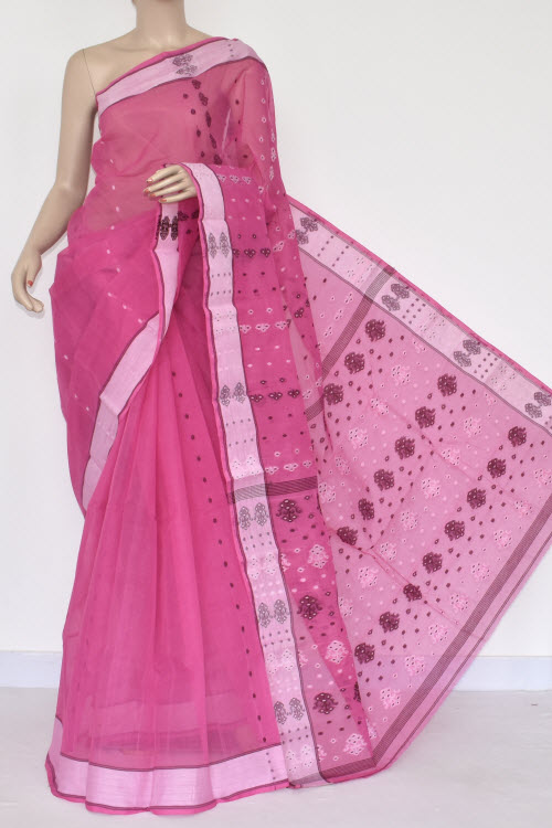 Pink Handwoven Bengal Tant Cotton Saree (Without Blouse) 17387