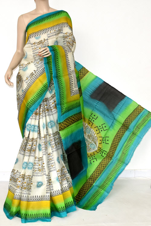 Off White Handloom Pure Silk Saree (With Blouse) 17273
