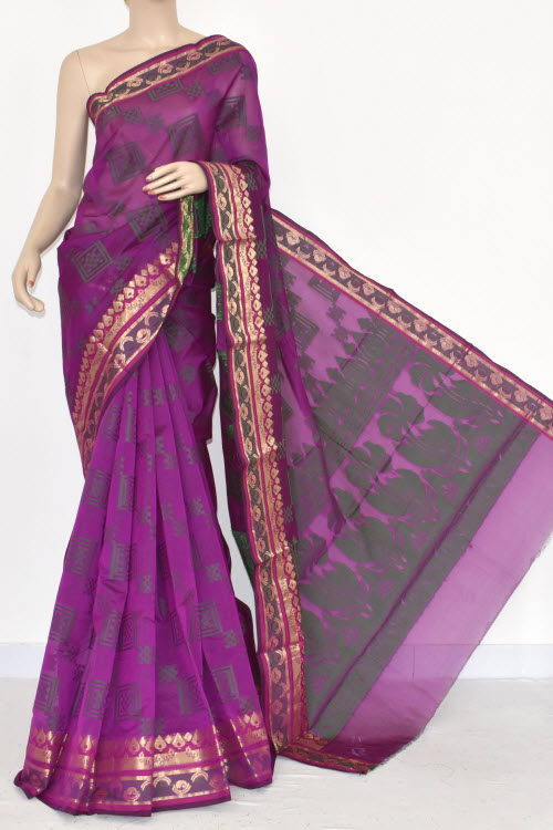 Magenta Handloom Banarasi Kora Saree (with Blouse) Allover Resham Weaving 16230