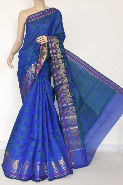 Royal Blue Handloom Banarasi Semi Cotton Saree (with Blouse) Allover Resham Weaving 16234