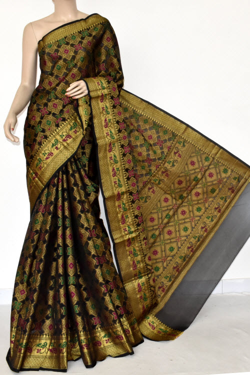 Black Handloom Banarasi Kora Saree (with Blouse) Allover Resham Weaving 16246