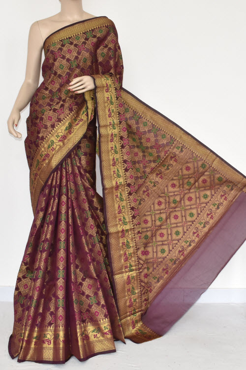 Maroon Handloom Banarasi Kora Saree (with Blouse) Allover Resham Weaving 16247