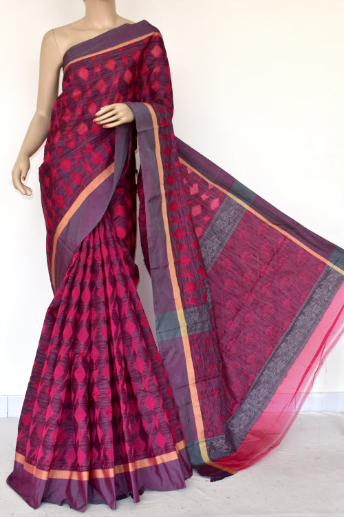 Pink Grey Handloom Banarasi Kora Saree (with Blouse) 16257