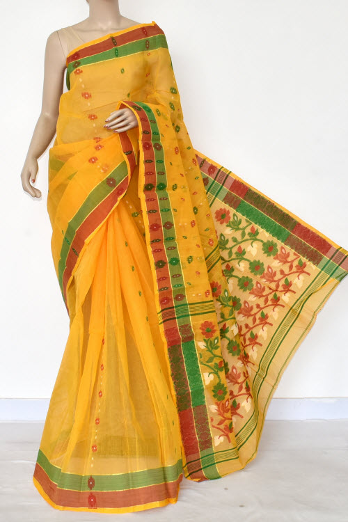 Golden Yellow Handwoven Bengal Tant Cotton Saree (Without Blouse) 14180