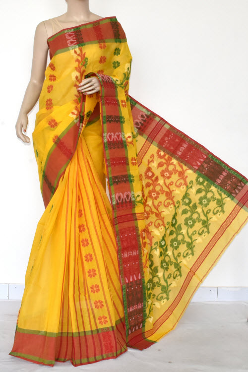 Golden Yellow Handwoven Bengal Tant Cotton Saree (Without Blouse) 17160