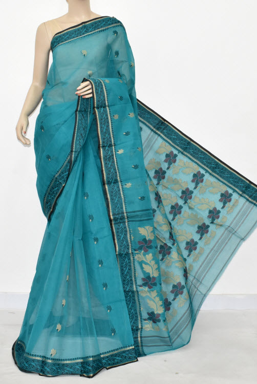 Sea Green Handwoven Bengal Tant Cotton Saree (Without Blouse) 17423
