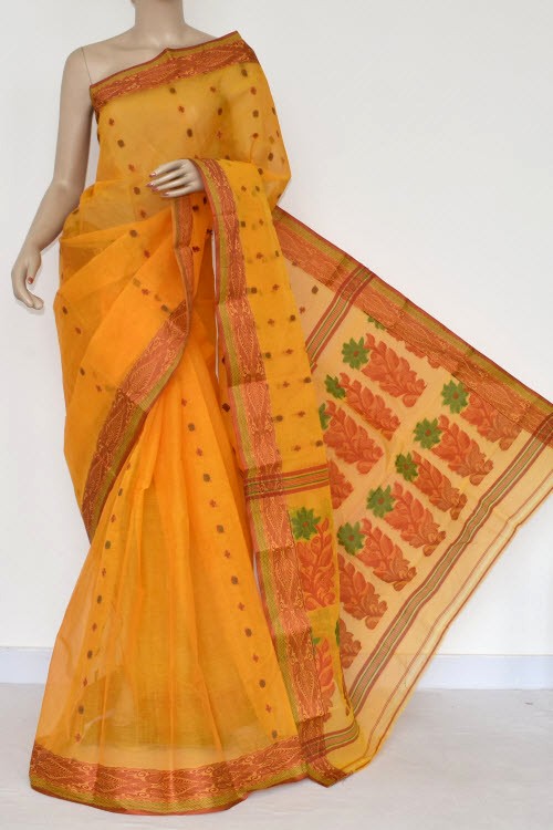 Golden Yellow Handwoven Bengal Tant Cotton Saree (Without Blouse) 14148