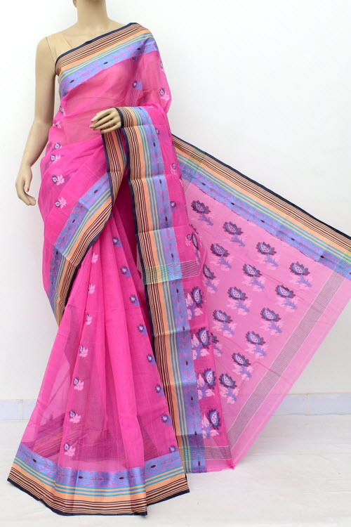 Pink Designer Handwoven Bengal Tant Cotton Saree (Without Blouse) Resham Border 17835