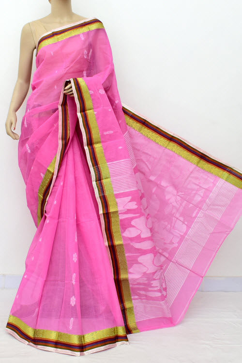 Pink Handwoven Bengal Tant Cotton Saree (Without Blouse) 17830
