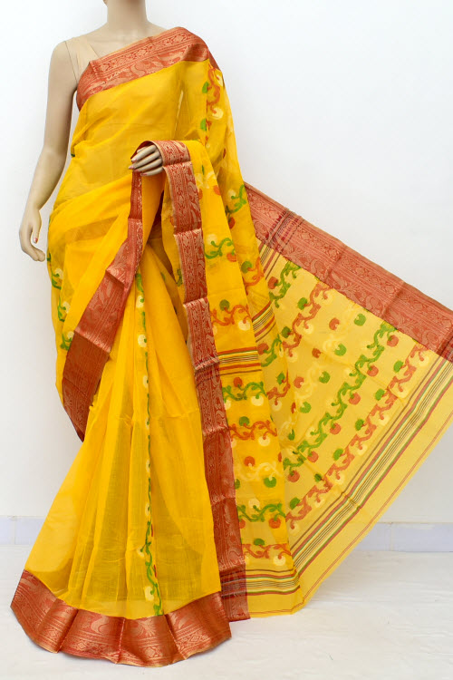 Deep Yellow Handwoven Bengal Tant Cotton Saree (Without Blouse) 17827