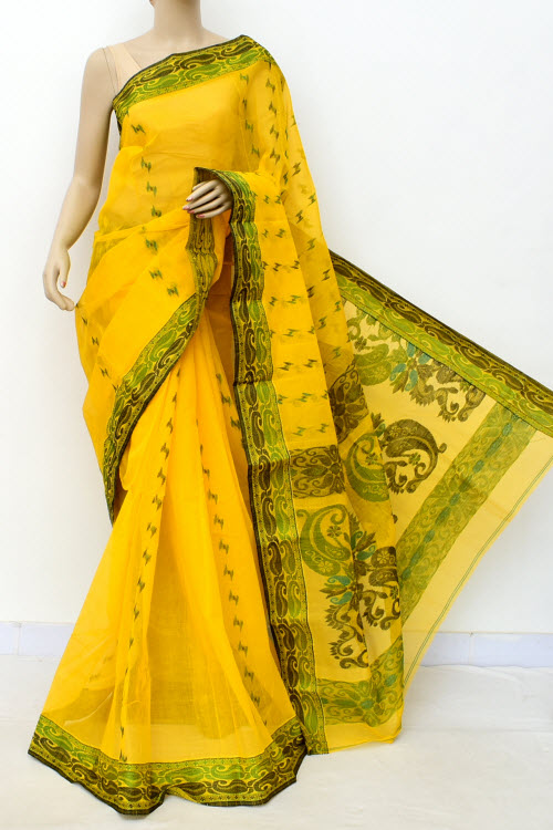 Yellow Designer Handwoven Bengal Tant Cotton Saree (Without Blouse) 17557