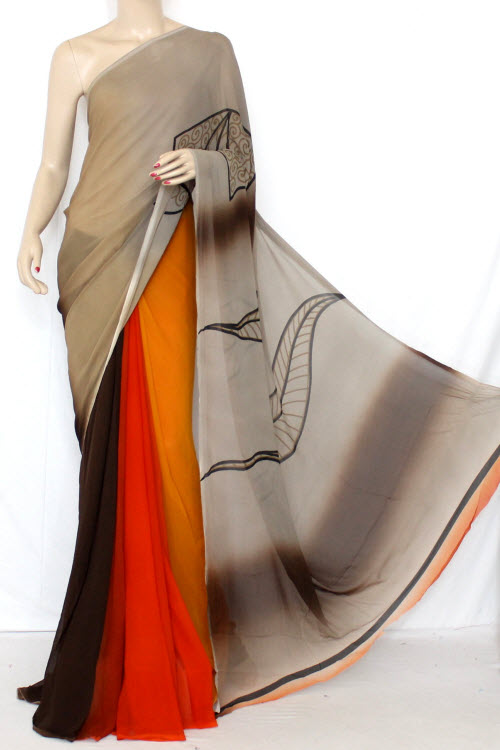 Multi-Color Printed Dx Quality Faux Georgette Saree (With Blouse) 13356