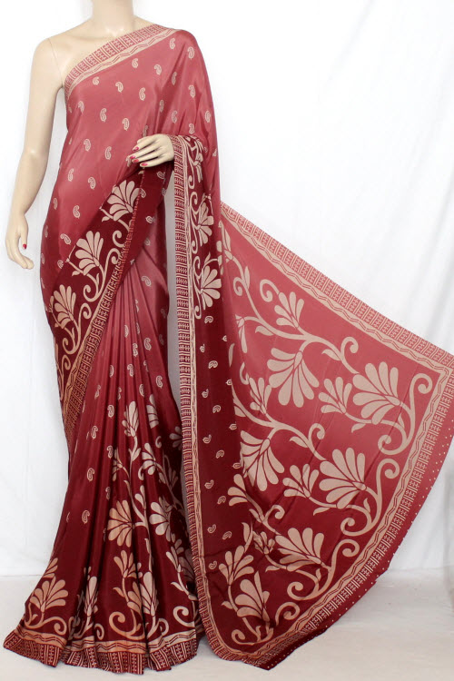 Chocolate Shaded Printed Crepe Silk Saree (With Blouse) 13374