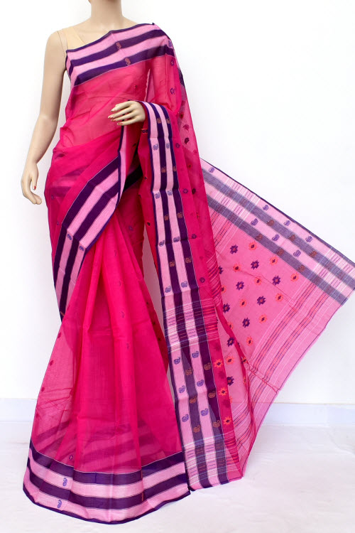 Pink Handwoven Bengal Tant Cotton Saree (Without Blouse) 17153