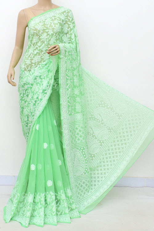 Pure Georgette Chikankari All Over Jaal Work Saree.