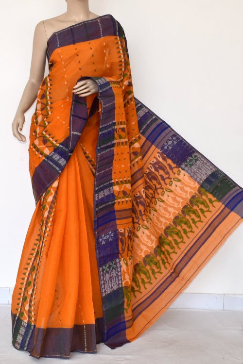 Orange Handwoven Bengal Tant Cotton Saree (Without Blouse) 13967